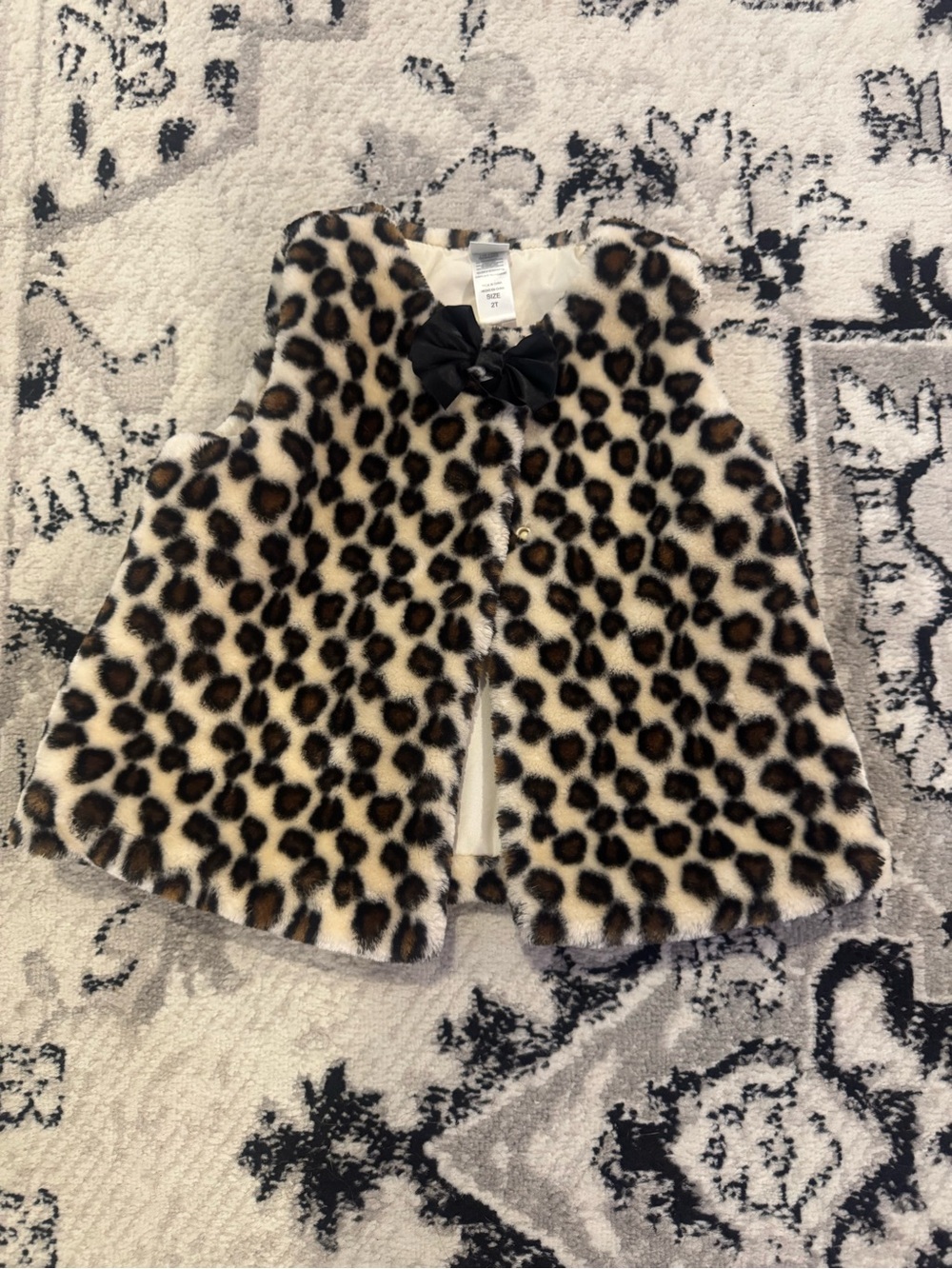 Sonoma Leopard Print Faux Fur Vest with Black Bow